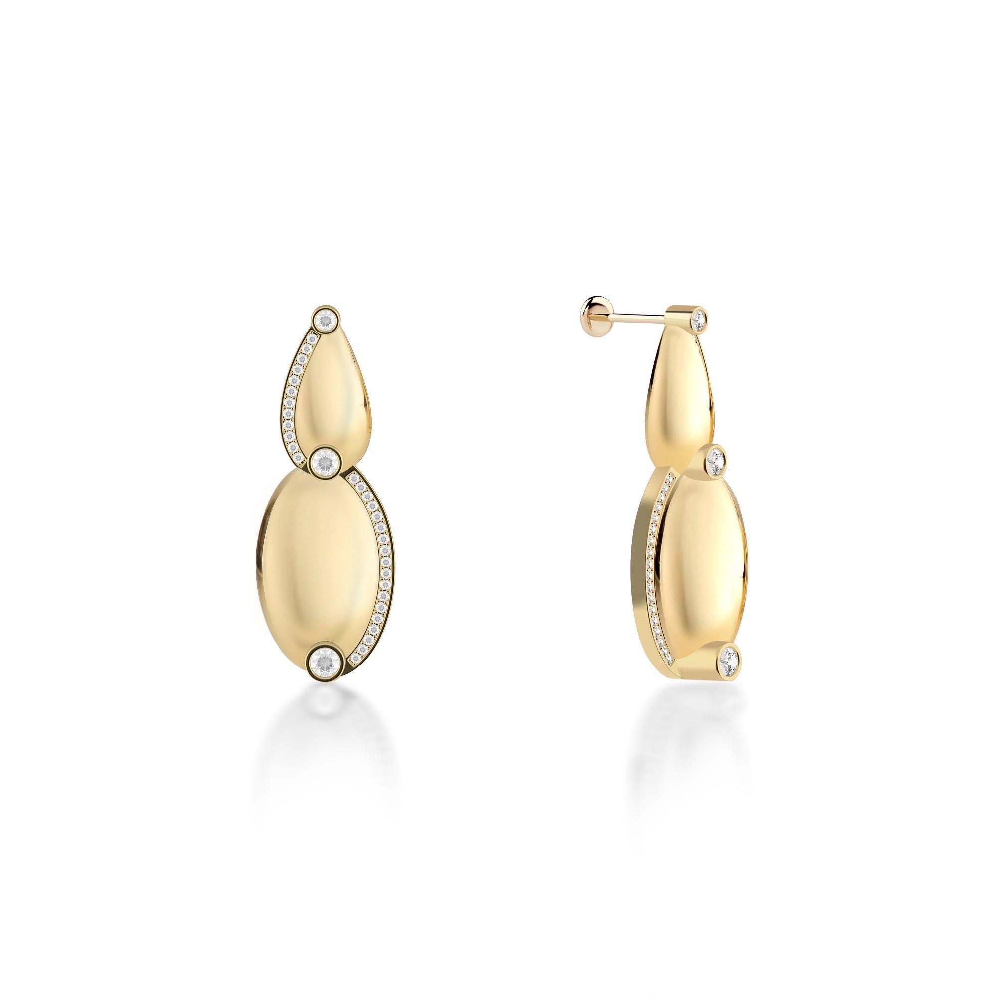 Contemporary Ruben Manuel “Summer” Earrings.  18K 2 Oval with VS White Diamonds 1.09 Ctw For Sale