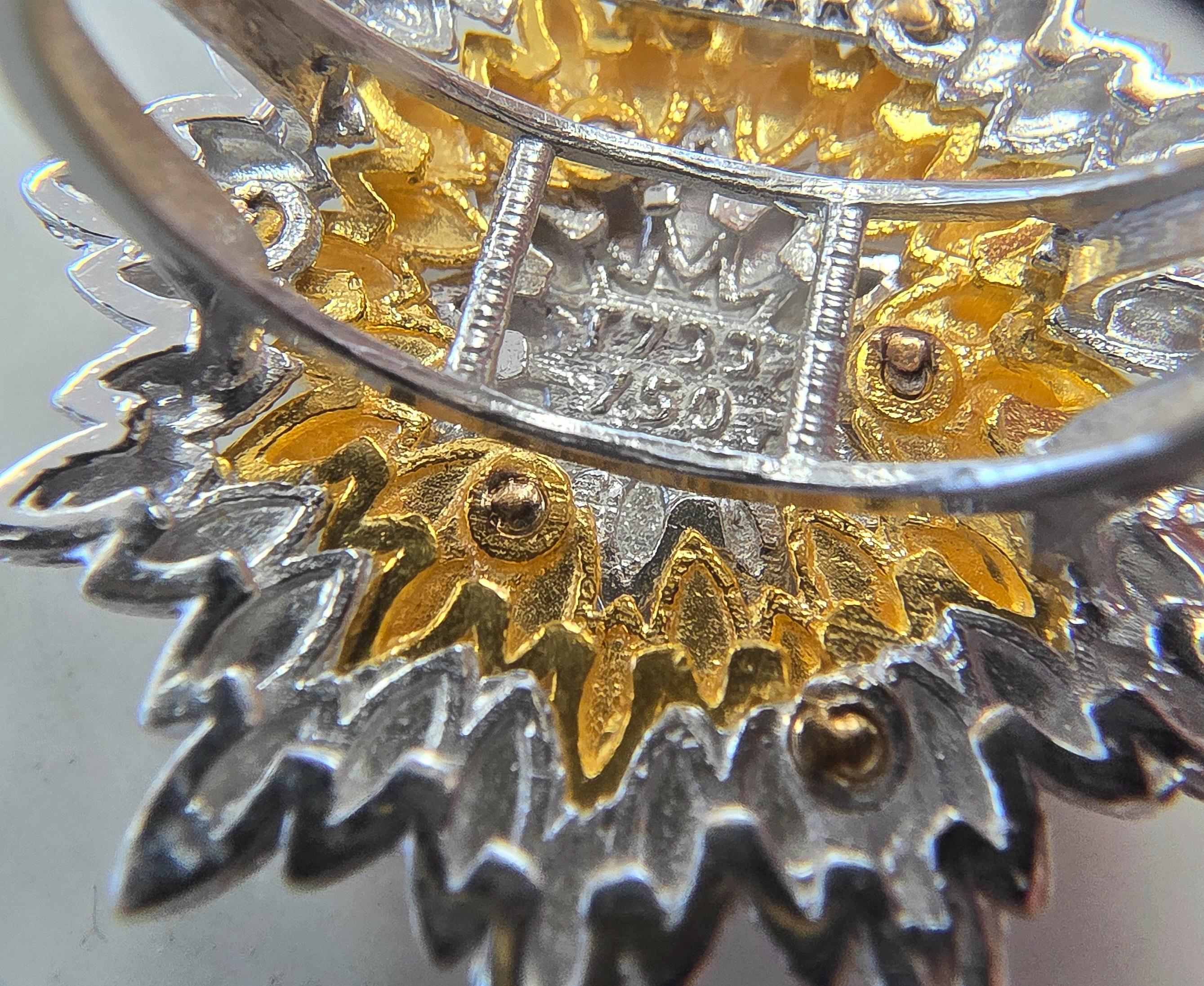 18K 2 Tone Gold Diamantschliff Sonnenblumenring im Angebot 2