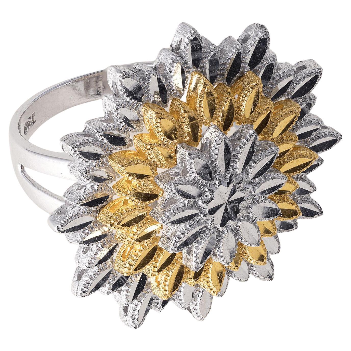 18K 2 Tone Gold Diamantschliff Sonnenblumenring im Angebot