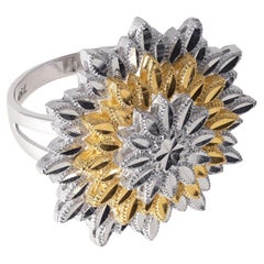 18K 2 Tone Gold Diamond Cut Sunflower Ring