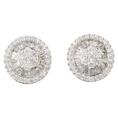 18K 2.08 CTW Round & Baguette Diamond Omega Back Earrings