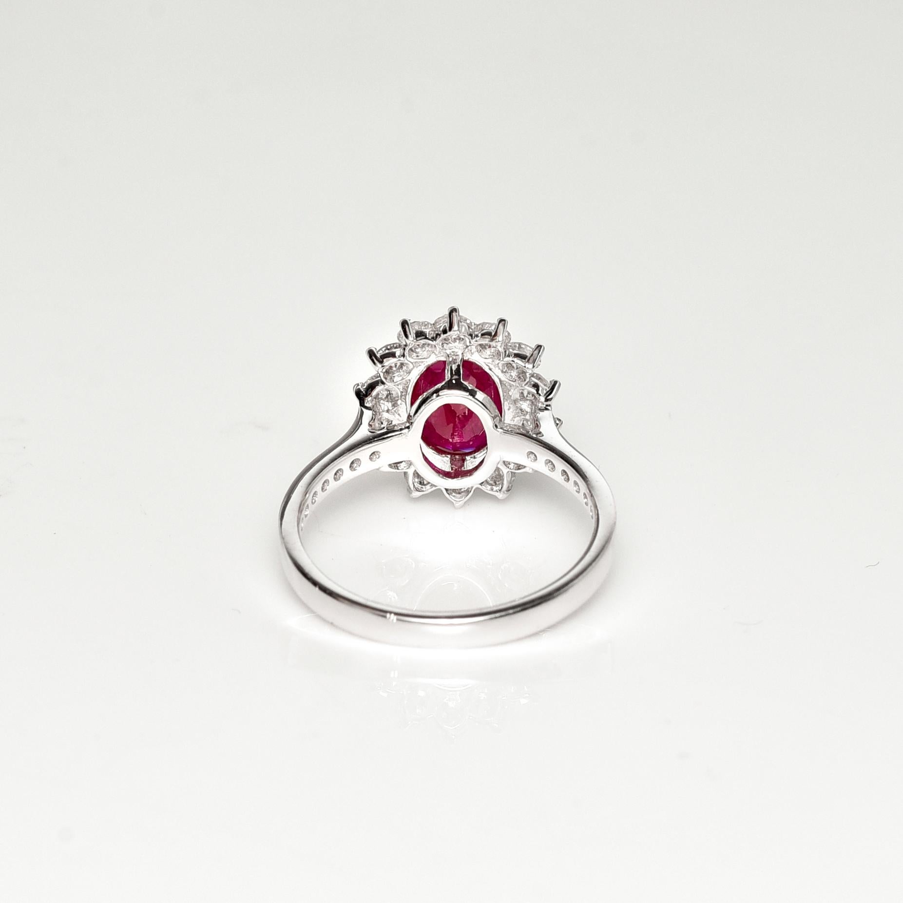 GRS 18k 2.11 Ct Red Ruby&Diamond Antique Art Deco Engagement Ring In New Condition For Sale In Kaohsiung City, TW