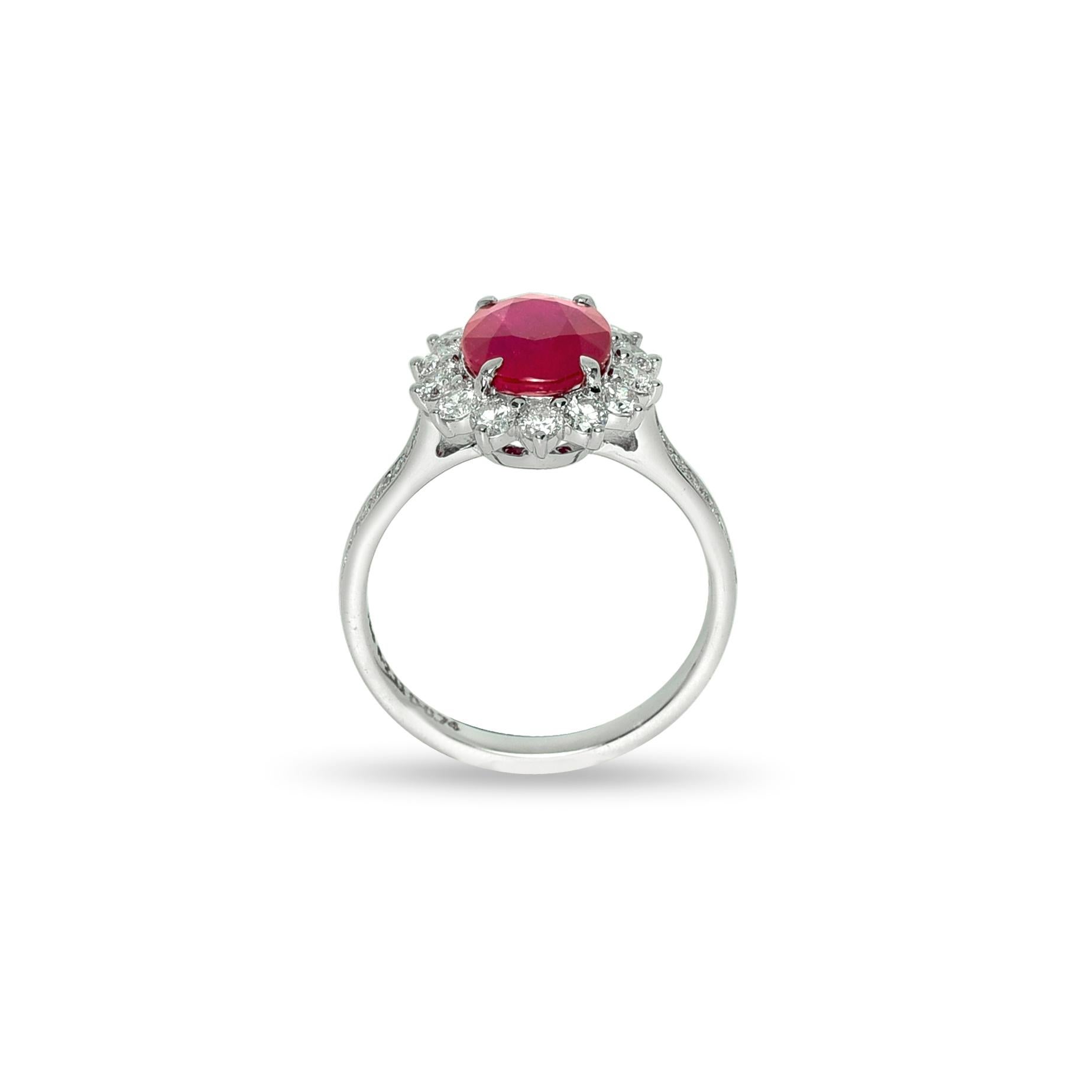 GRS 18k 2.11 Ct Red Ruby&Diamond Antique Art Deco Engagement Ring Pour femmes en vente