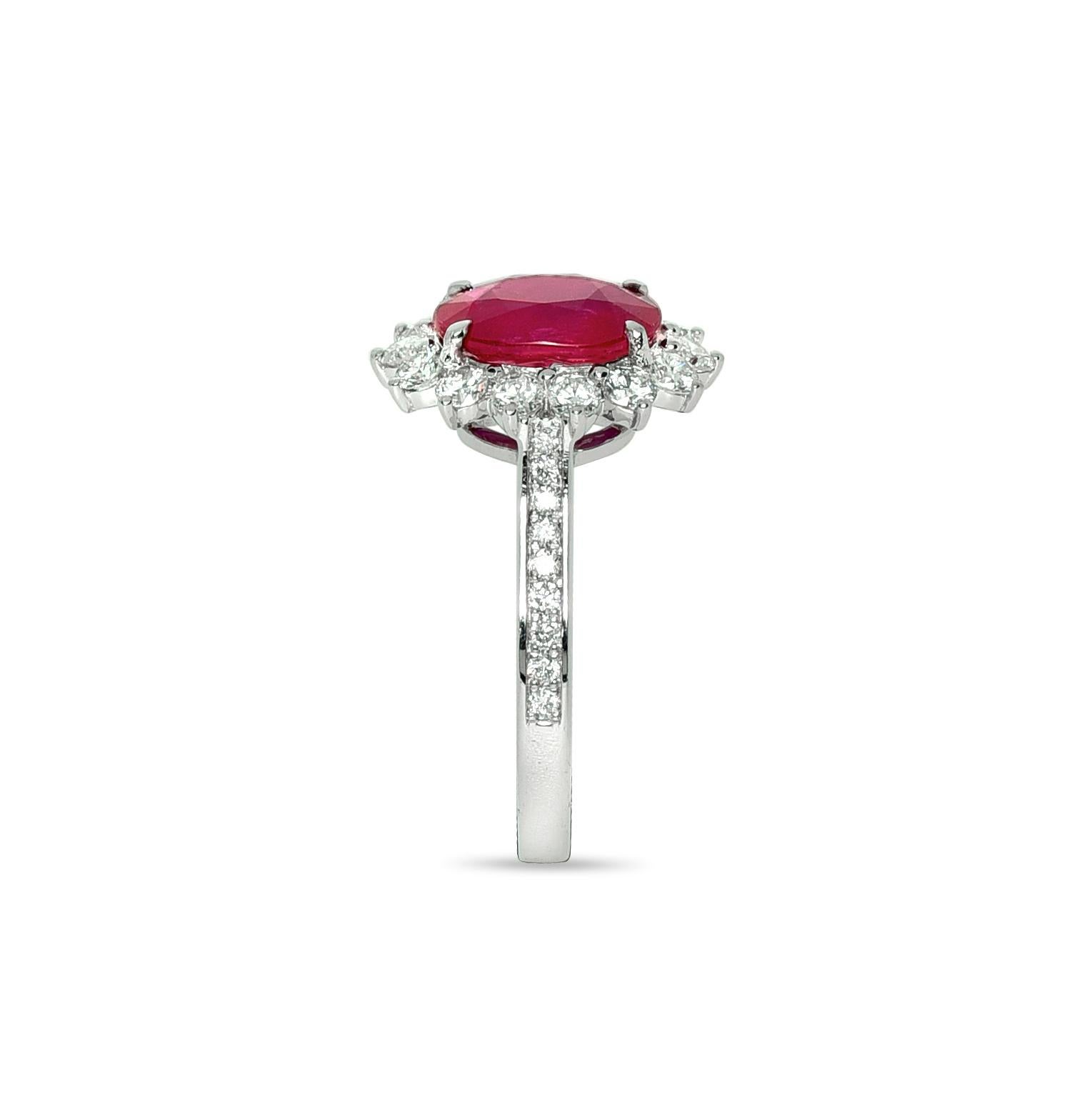 GRS 18k 2.11 Ct Red Ruby&Diamond Antique Art Deco Engagement Ring en vente 1