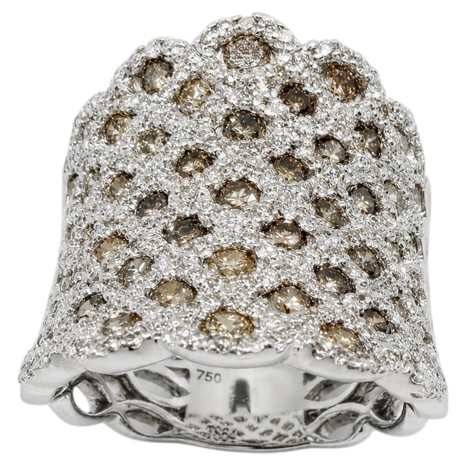 Anello a fascia larga in oro 18 carati con diamanti marroni e bianchi da 2,22 carati - Misura 6,25