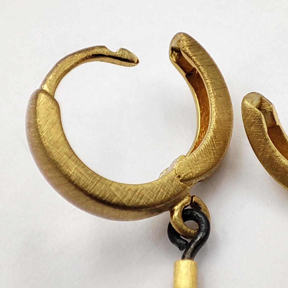 18K 22K 24K Gold Oxidized Silver Hand Made Dangle Earrings For Sale 2