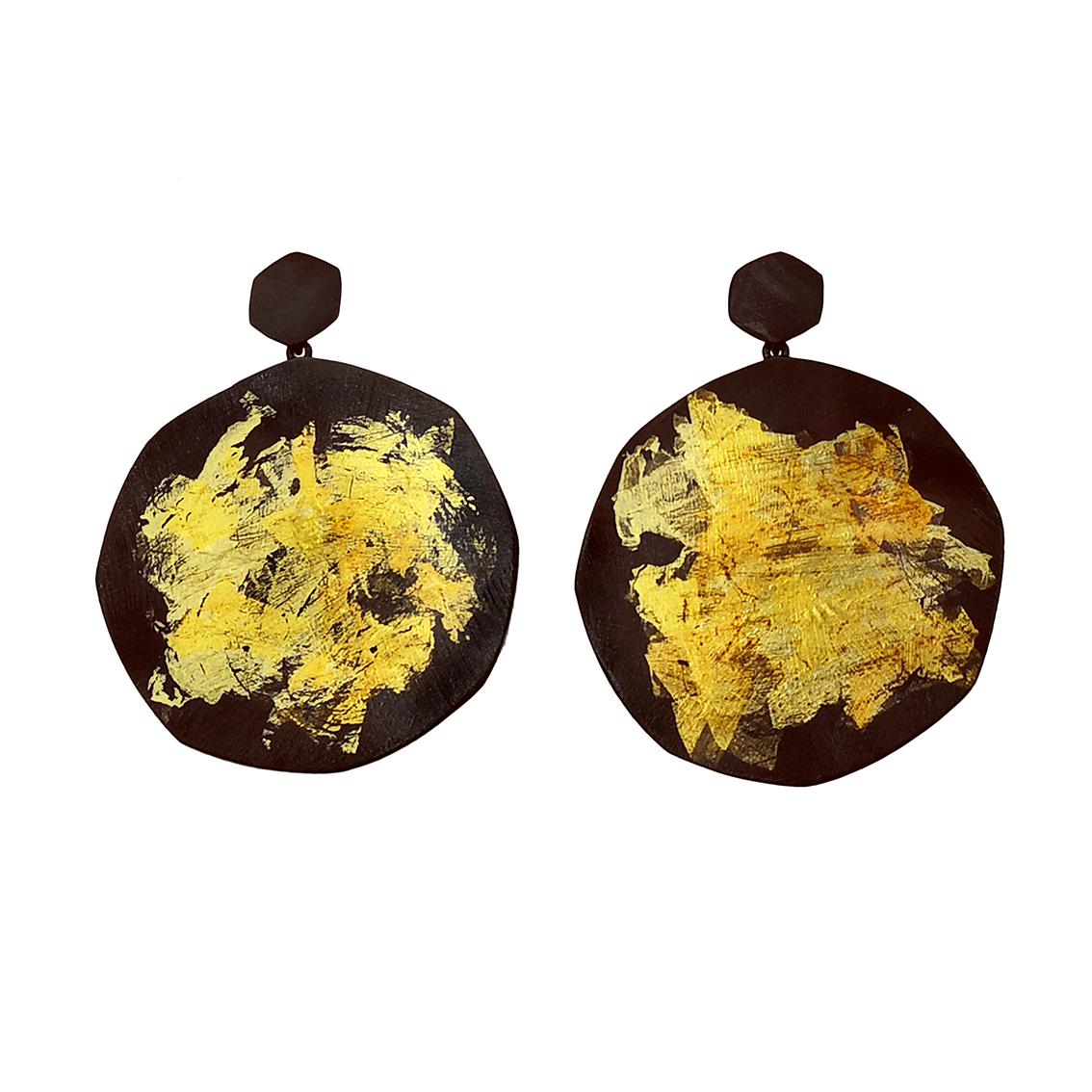 18K 22K 24K Gold Oxidized Silver Hand Made Earrings For Sale