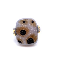 18k, 22 Karat, 24 Karat Gold and Oxidized Sterling Silver Druzy Quartz Ring
