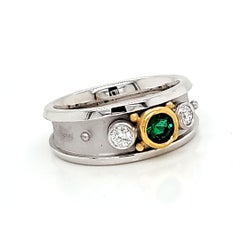 18k/22k Gold Emerald Cts 0.25 and Round Diamond Bezel Engagement Ring