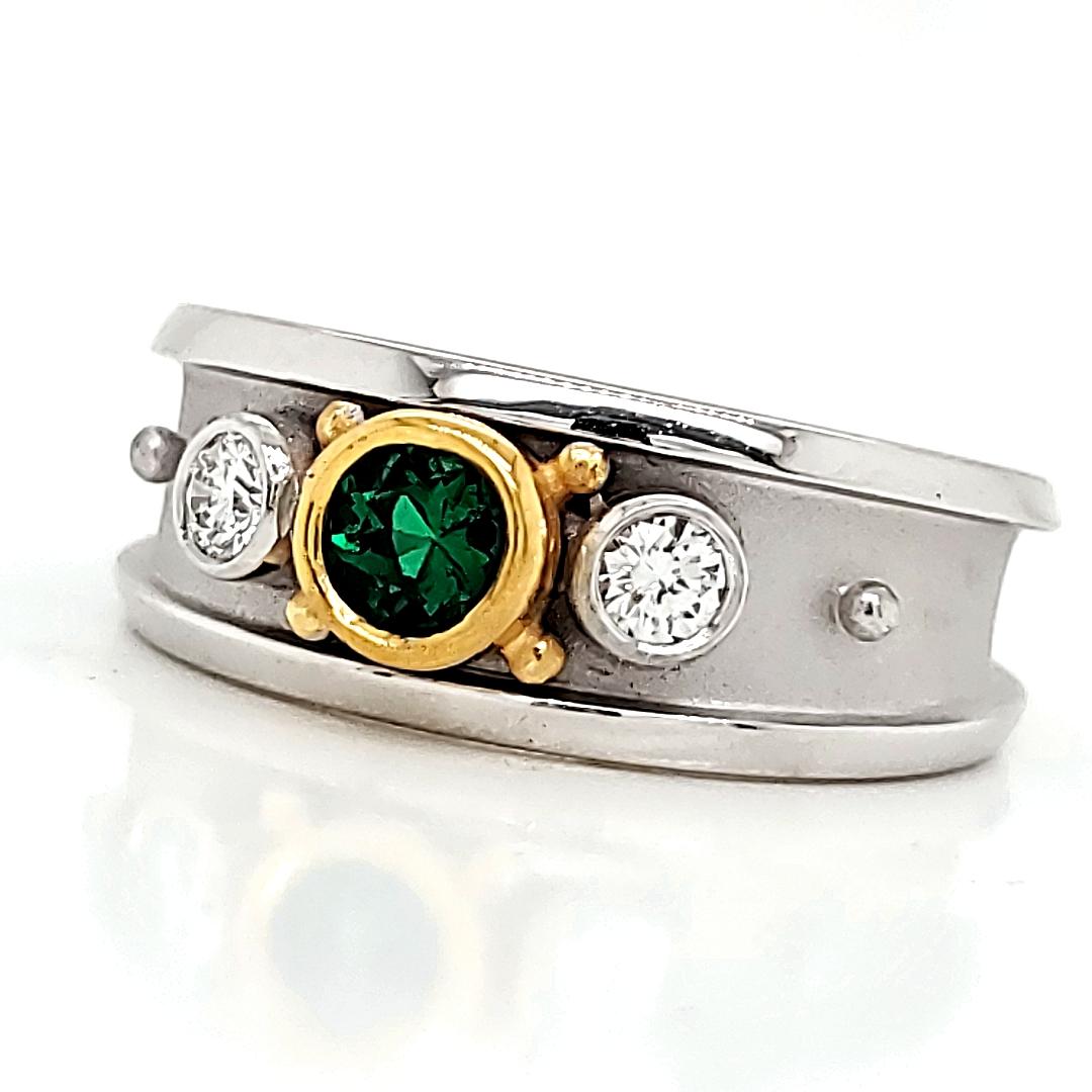Contemporary 18k/22k Gold Emerald Cts 0.25 and Round Diamond Bezel Engagement Ring For Sale