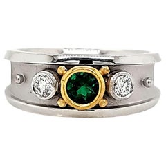 18k/22k Gold Emerald Cts 0.25 and Round Diamond Bezel Engagement Ring
