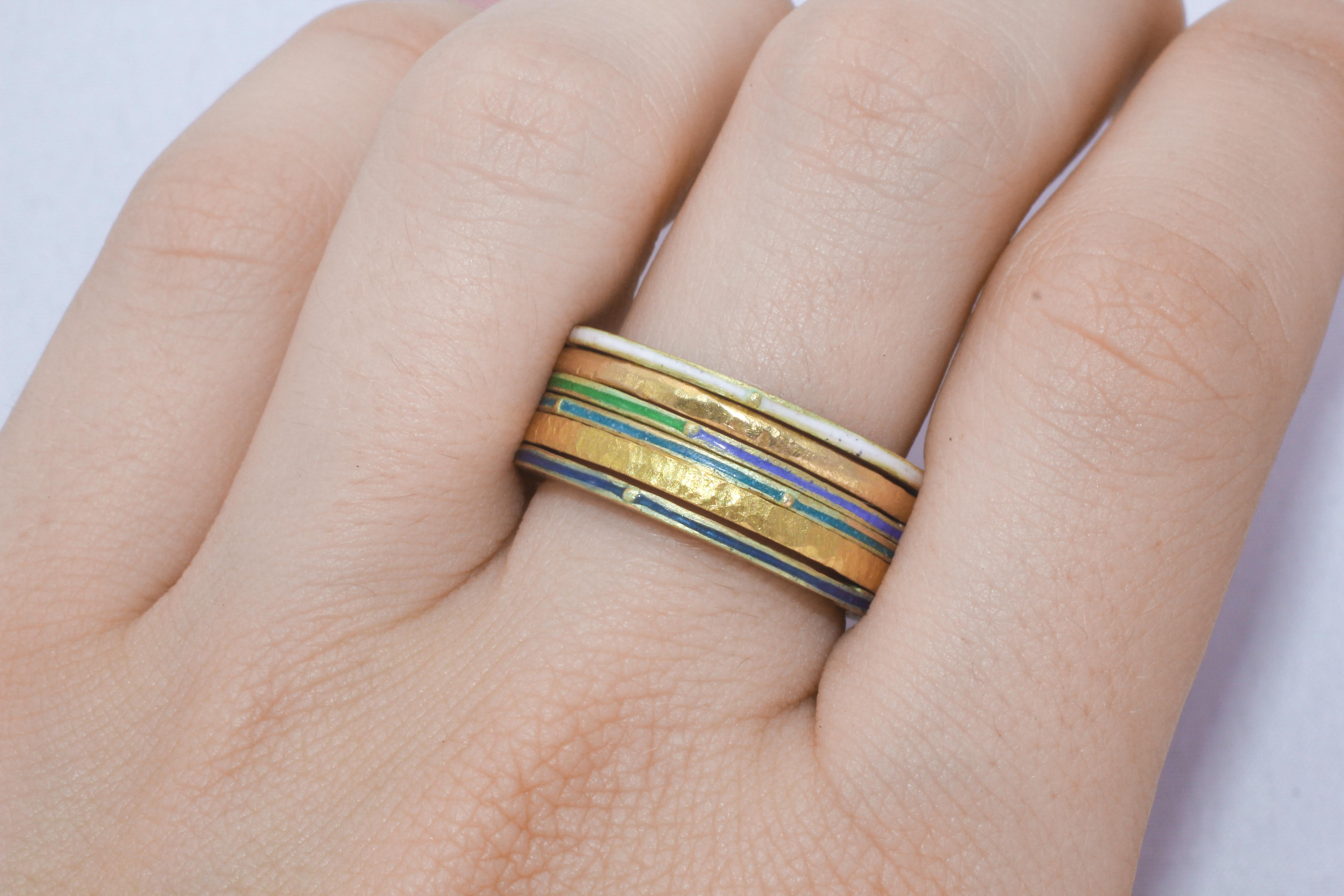 18K 22K Recycled Gold Enamel Ring Stack Fashion Wedding Gift for Her or Him For Sale 3