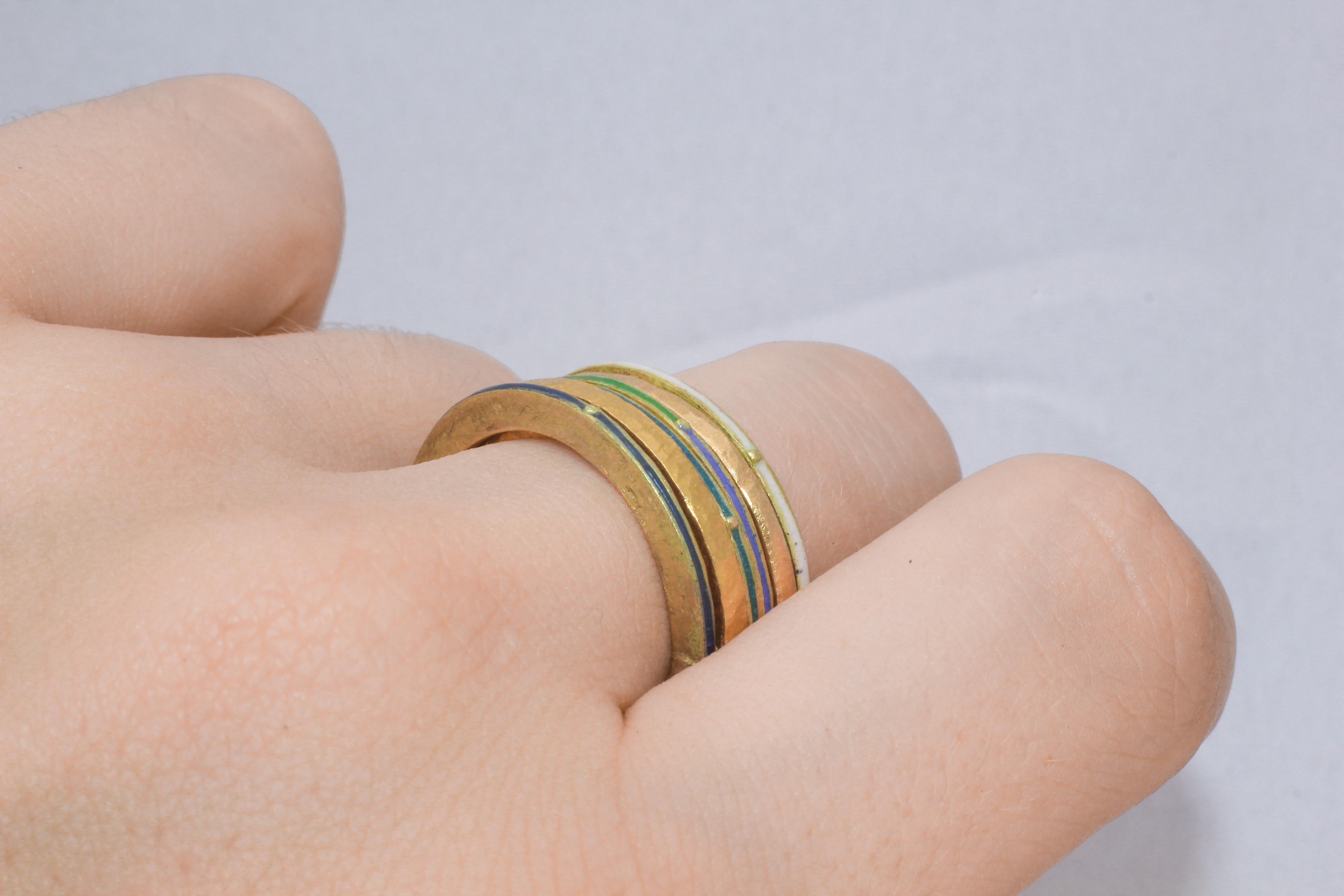 18K 22K Recycled Gold Enamel Ring Stack Fashion Wedding Gift for Her or Him For Sale 4