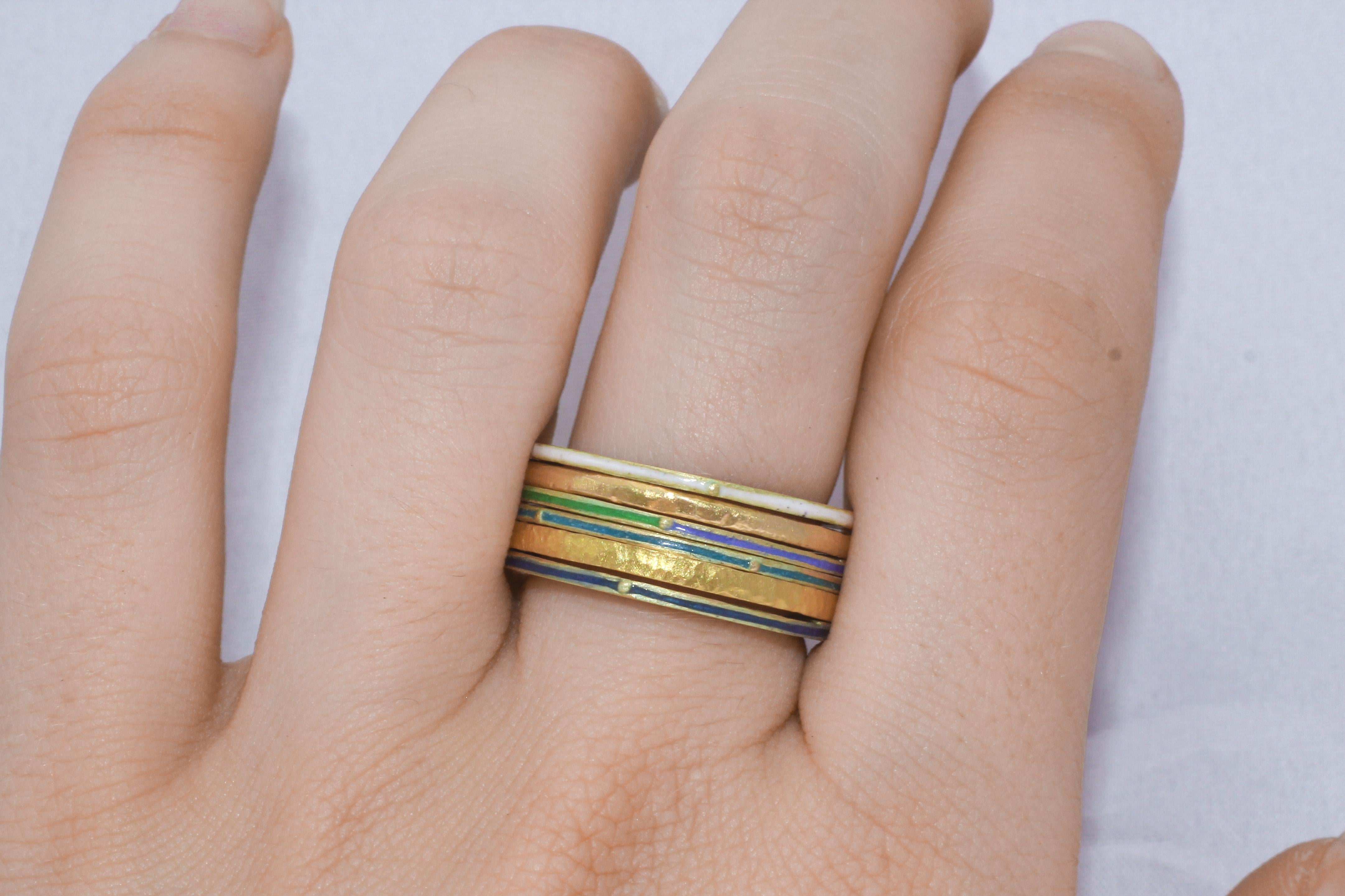 18K 22K Recycled Gold Enamel Ring Stack Fashion Wedding Gift for Her or Him For Sale 5