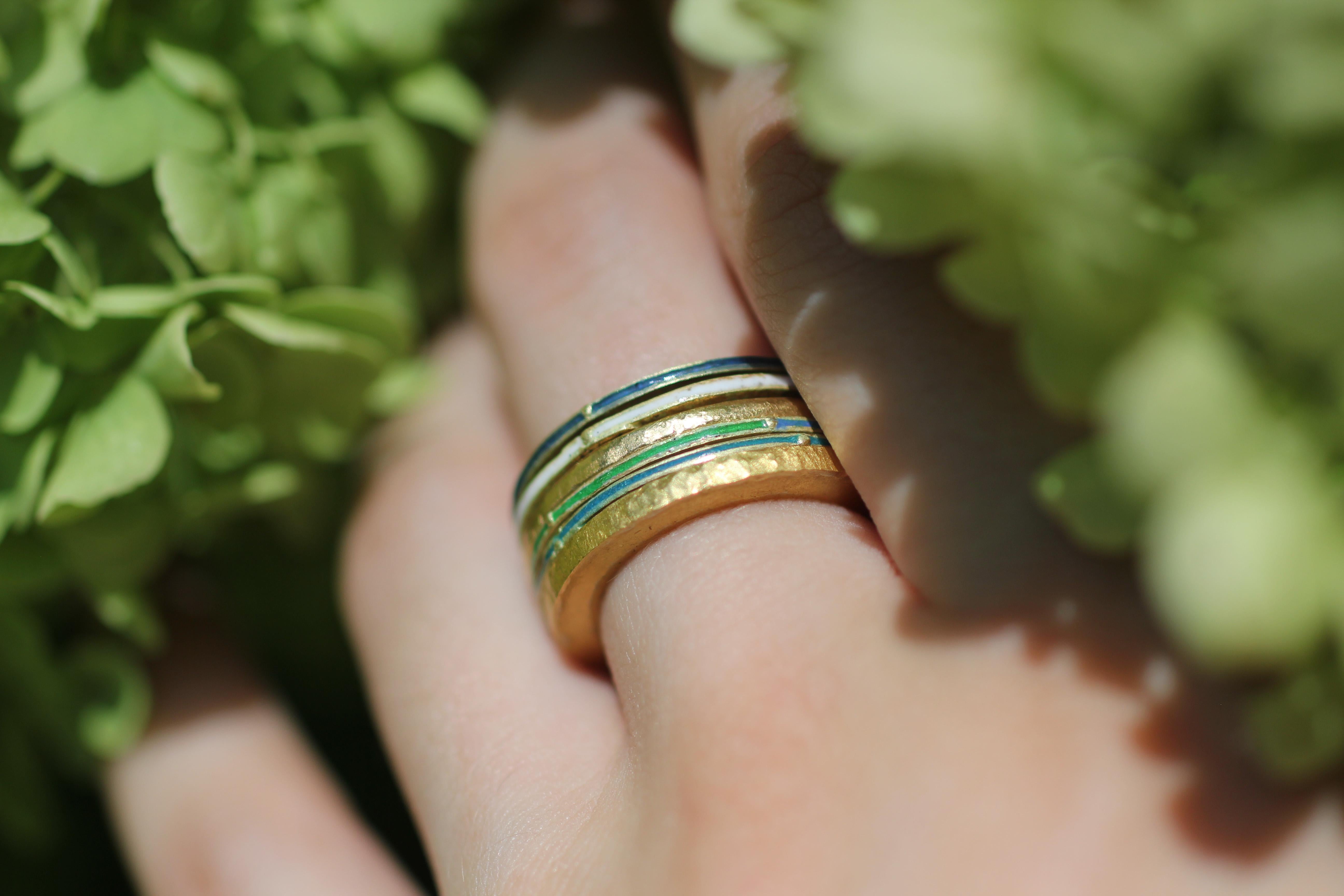 18K 22K Recycled Gold Enamel Ring Stack Fashion Wedding Gift for Her or Him For Sale 6