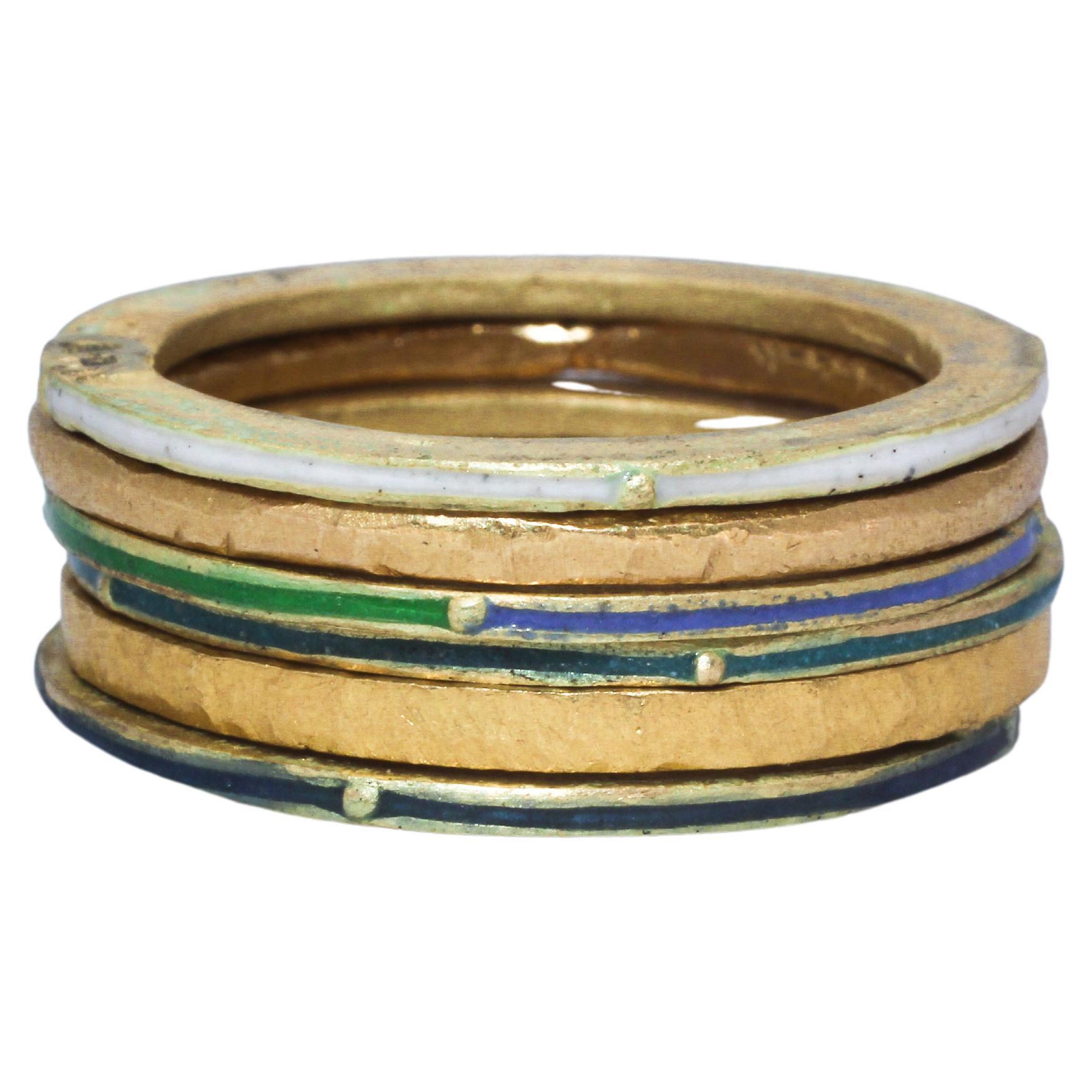 18K 22K Recycled Gold Enamel Ring Stack Fashion Wedding Gift for Her or Him For Sale