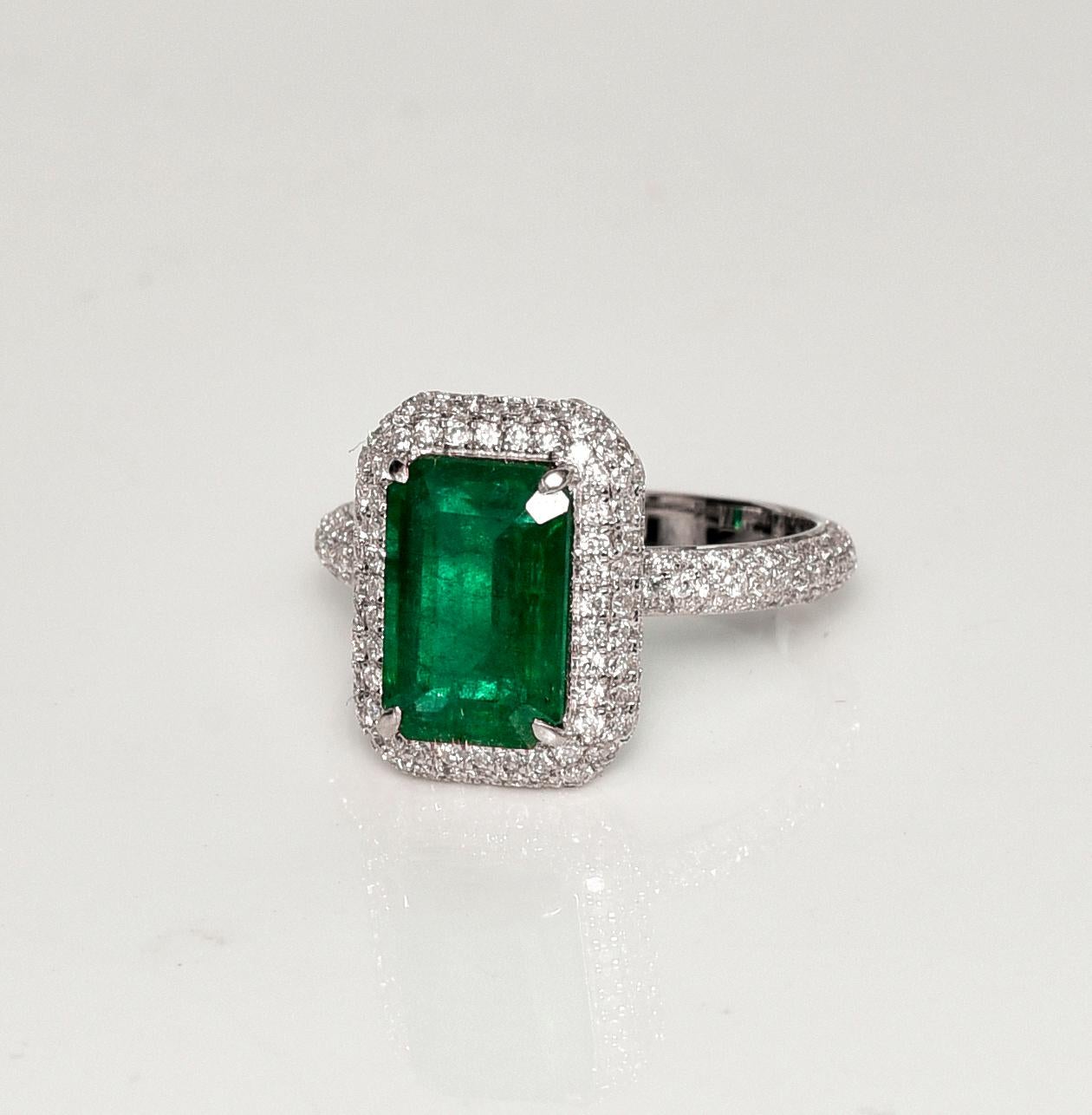 *Sales* GRS 18k 2.37 Ct Zambia Emerald Diamond Antique Art Deco Engagement Ring In New Condition For Sale In Kaohsiung City, TW