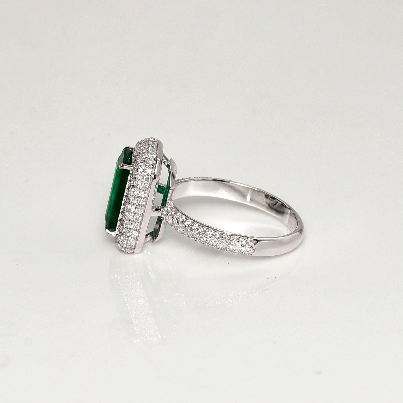 *Sales* GRS 18k 2.37 Ct Zambia Emerald Diamond Antique Art Deco Engagement Ring en vente 3