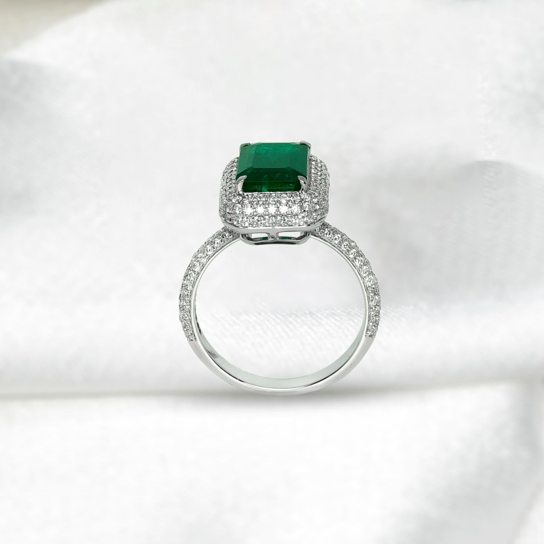 *Sales* GRS 18k 2.37 Ct Zambia Emerald Diamond Antique Art Deco Engagement Ring en vente 4
