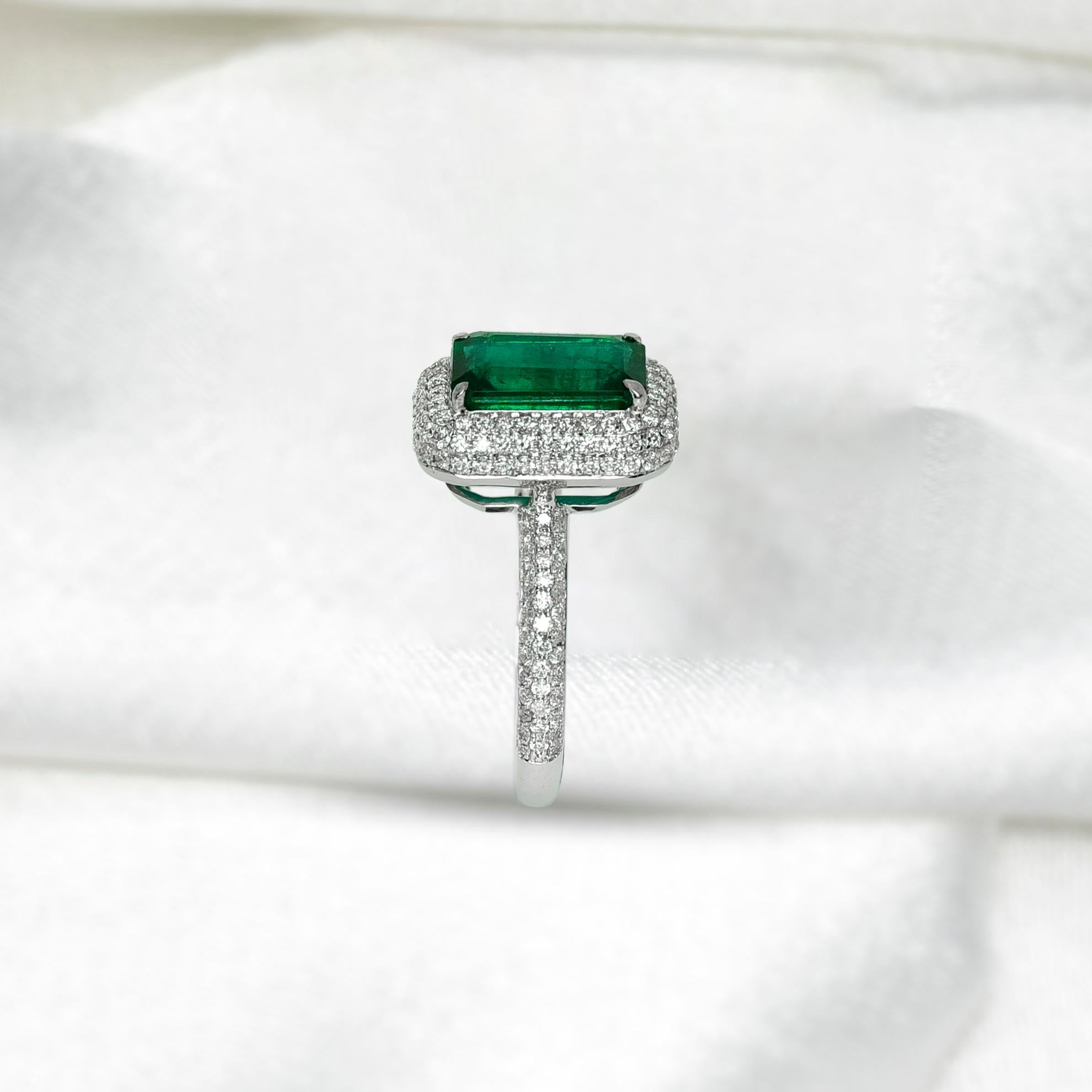 *Sales* GRS 18k 2.37 Ct Zambia Emerald Diamond Antique Art Deco Engagement Ring For Sale 2