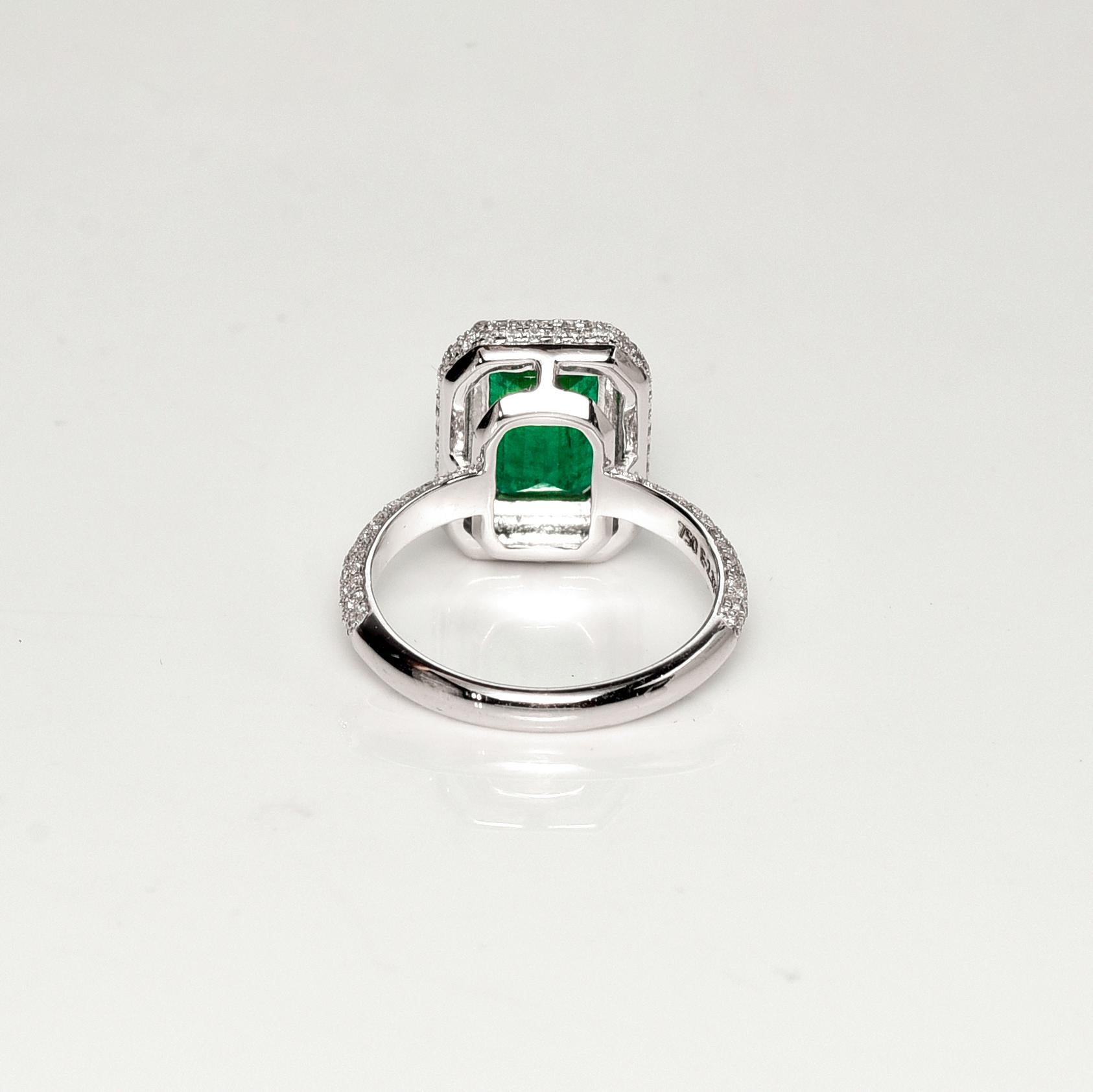 *Sales* GRS 18k 2.37 Ct Zambia Emerald Diamond Antique Art Deco Engagement Ring For Sale 3