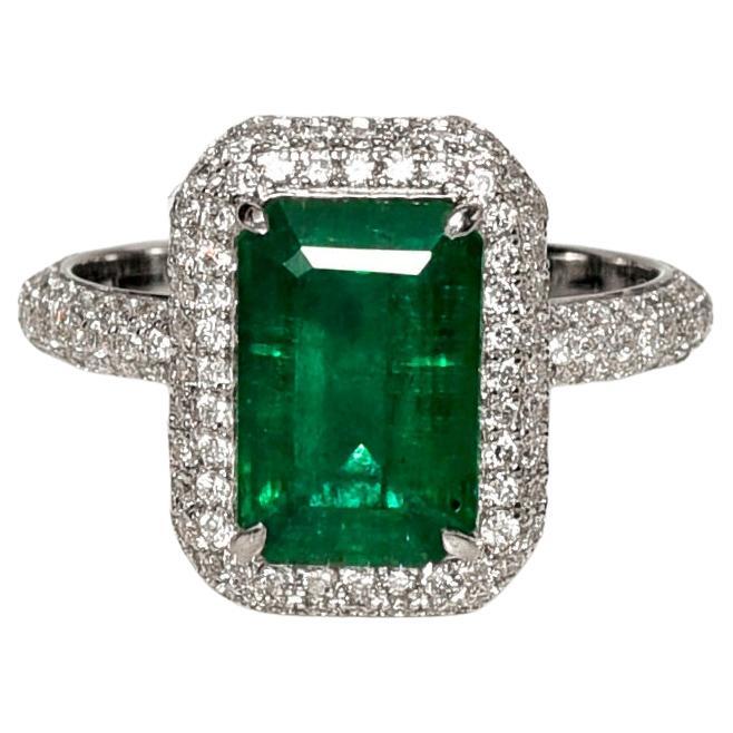 *Sales* GRS 18k 2.37 Ct Zambia Emerald Diamond Antique Art Deco Engagement Ring