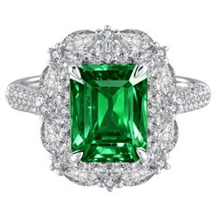 18K 2.49 Ct Zambia Vivid Green Emerald&Diamonds Engagement Ring
