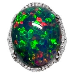 18K 26.82 ct  Natural Color Play Black Opal Diamonds Cocktail Ring