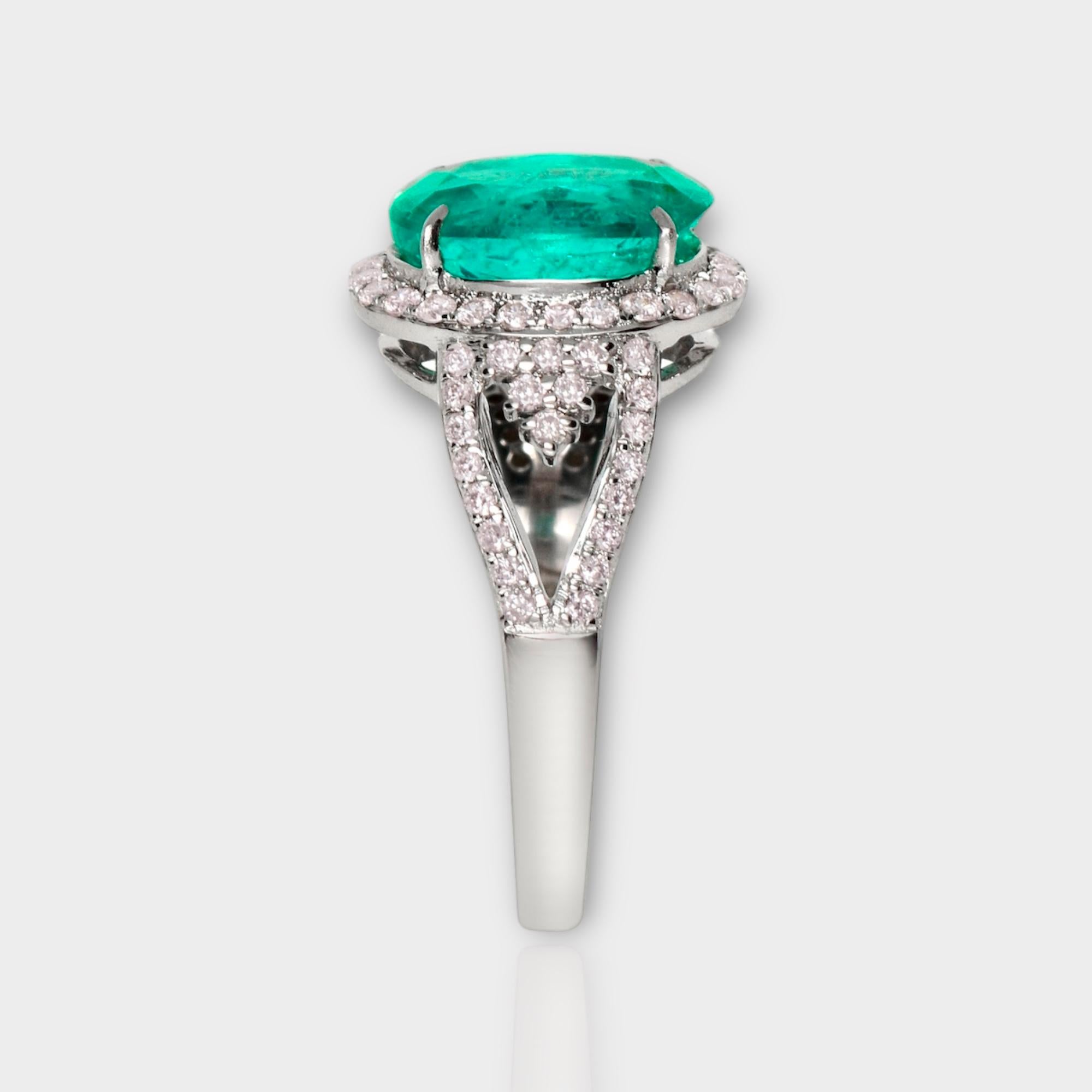 18k 2.85 Ct Emerald&Pink Diamonds Antique Art Deco Style Engagement Ring In New Condition For Sale In Kaohsiung City, TW