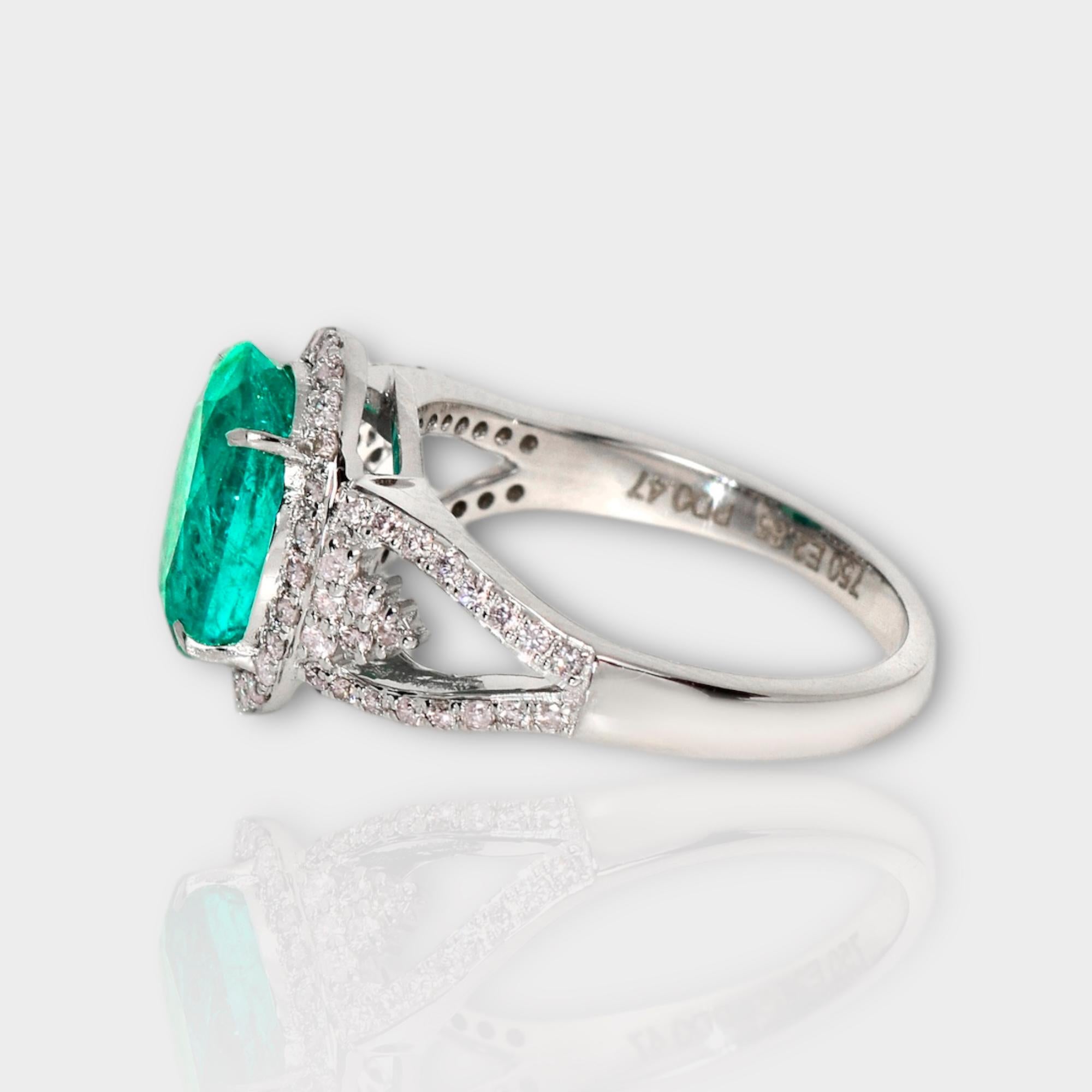 Women's 18k 2.85 Ct Emerald&Pink Diamonds Antique Art Deco Style Engagement Ring For Sale
