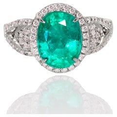 IGI 18k 2.85 Ct Emerald&Pink Diamonds Antique Art Deco Style Engagement Ring