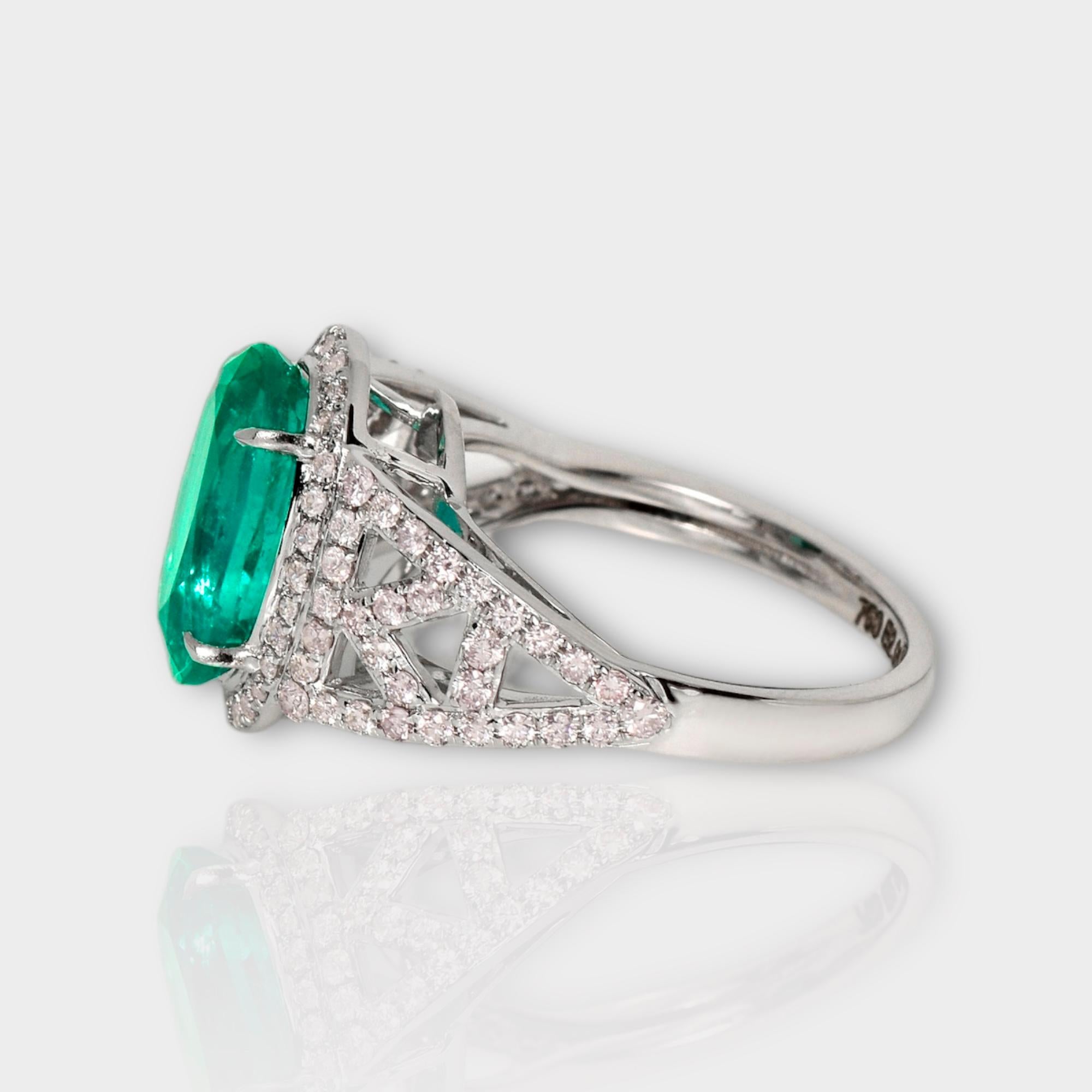 Women's 18k 2.96 Ct Emerald&Pink Diamonds Antique Art Deco Style Engagement Ring For Sale