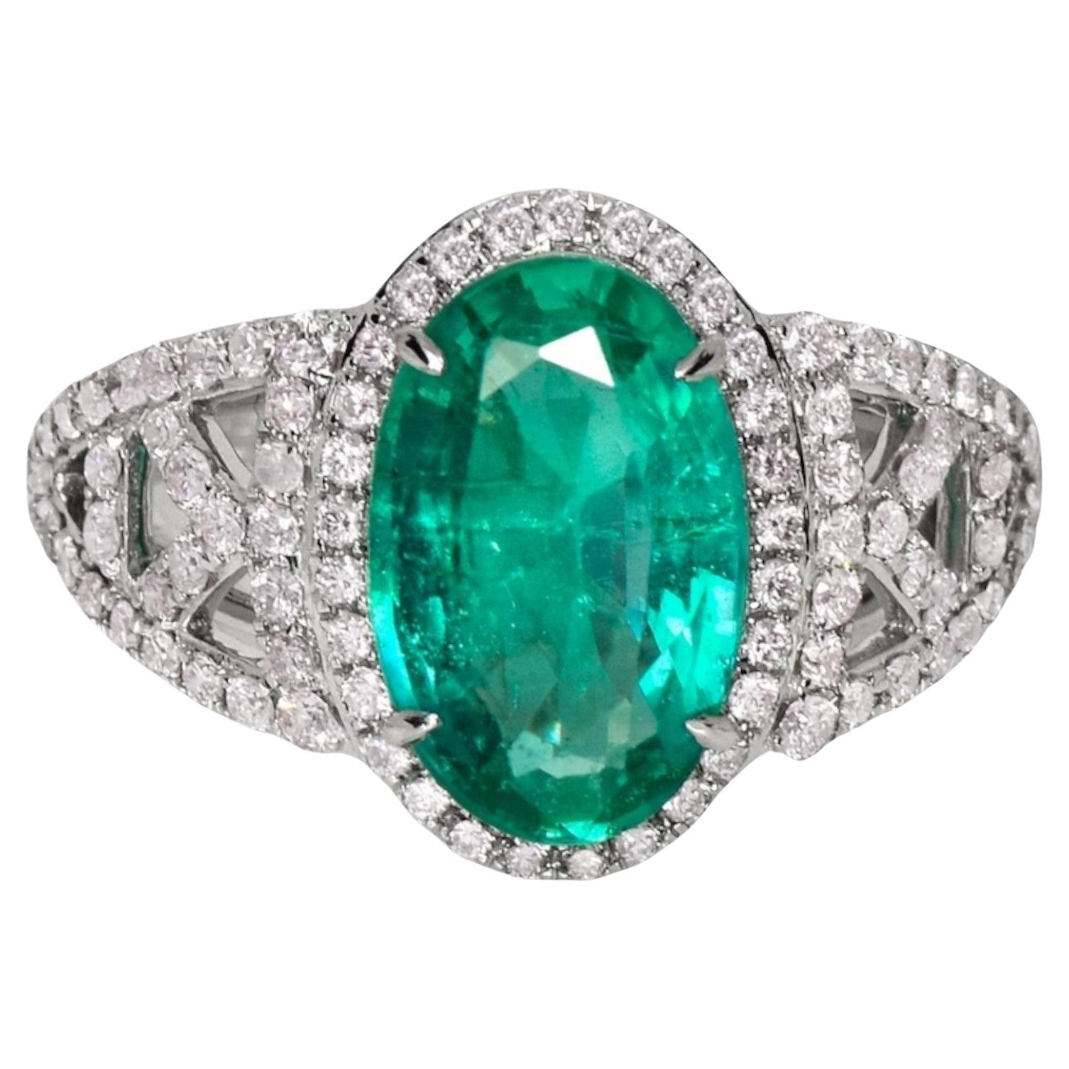 IGI 18k 2.96 Ct Emerald&Pink Diamonds Antique Art Deco Style Engagement Ring For Sale