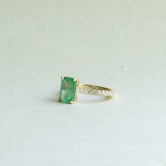 14k 2.54ct Emerald Diamond Ring, Emerald Engagement Ring