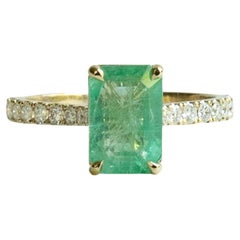 14k 2.54ct Emerald Diamond Ring, Emerald Engagement Ring