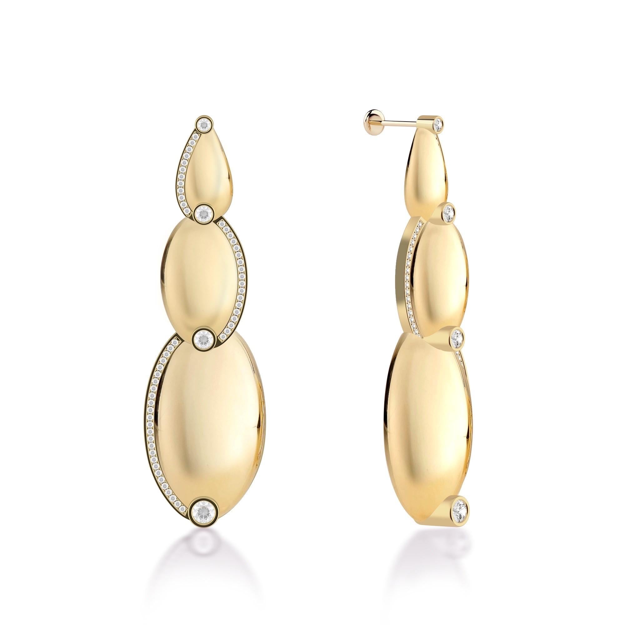 Contemporary Ruben Manuel “Summer” 18K 3 Oval Earrings with VS White Diamonds 2.13 Ctw For Sale
