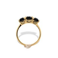 18K 3 Stone 4.5 carat tw Indicolite Blue Teal Tourmaline Ring size 6.5