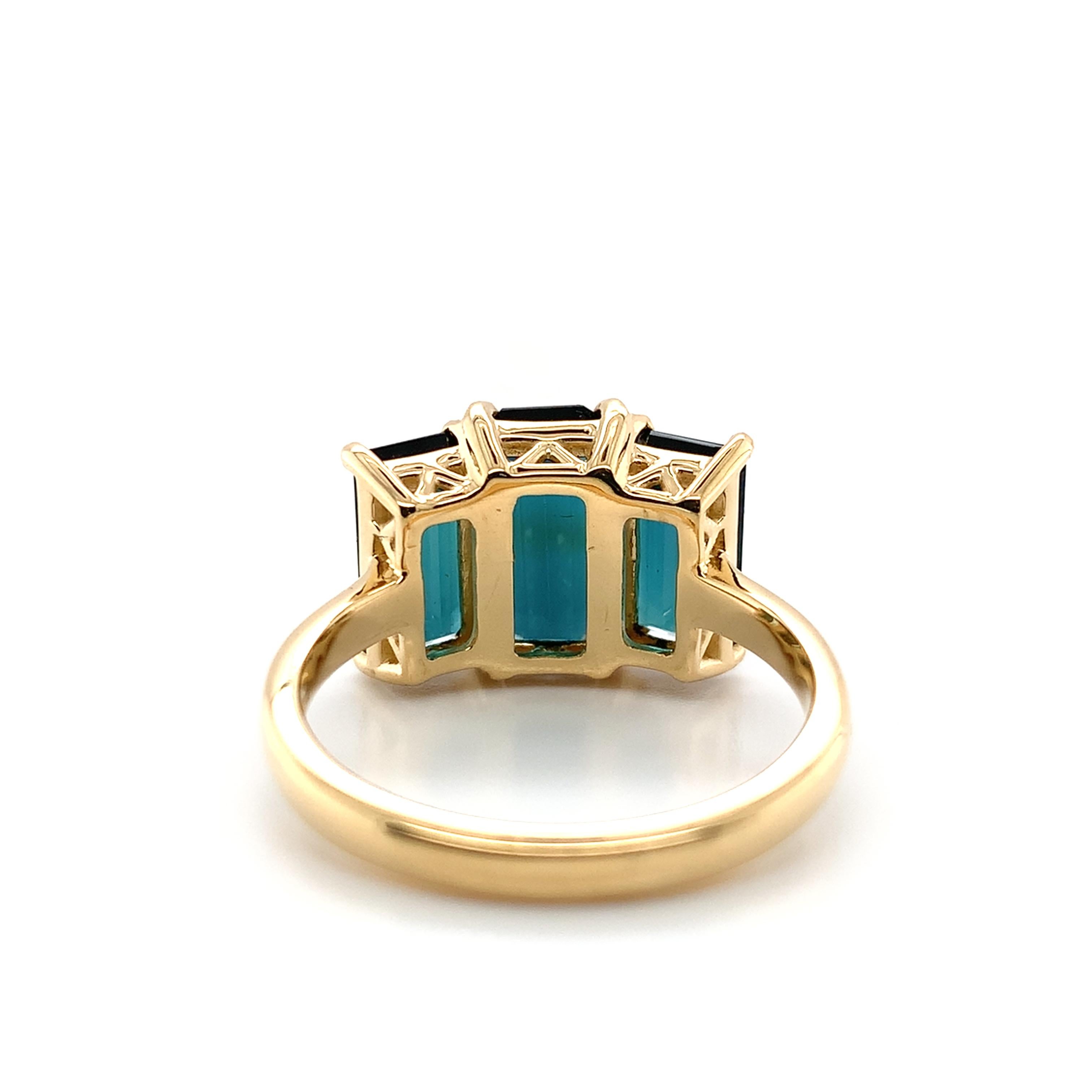 Bague 18K 3 pierres 4,5 carats tw tourmaline bleu indicolite sarcelle taille 6,5 Pour femmes en vente