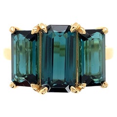 Bague 18K 3 pierres 4,5 carats tw tourmaline bleu indicolite sarcelle taille 6,5