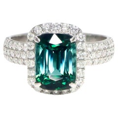 18K 3.01 ct  Natural Blue Tourmaline Diamonds Antique Engagement Ring