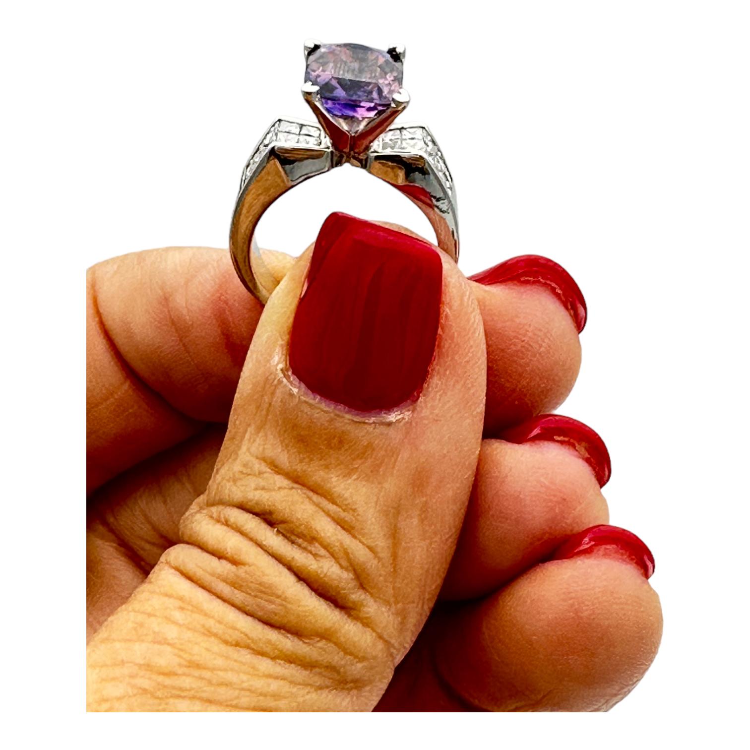 18K 3.95 CT. Sri Lanka Purple Sapphire Invisible Diamond Ring For Sale 4