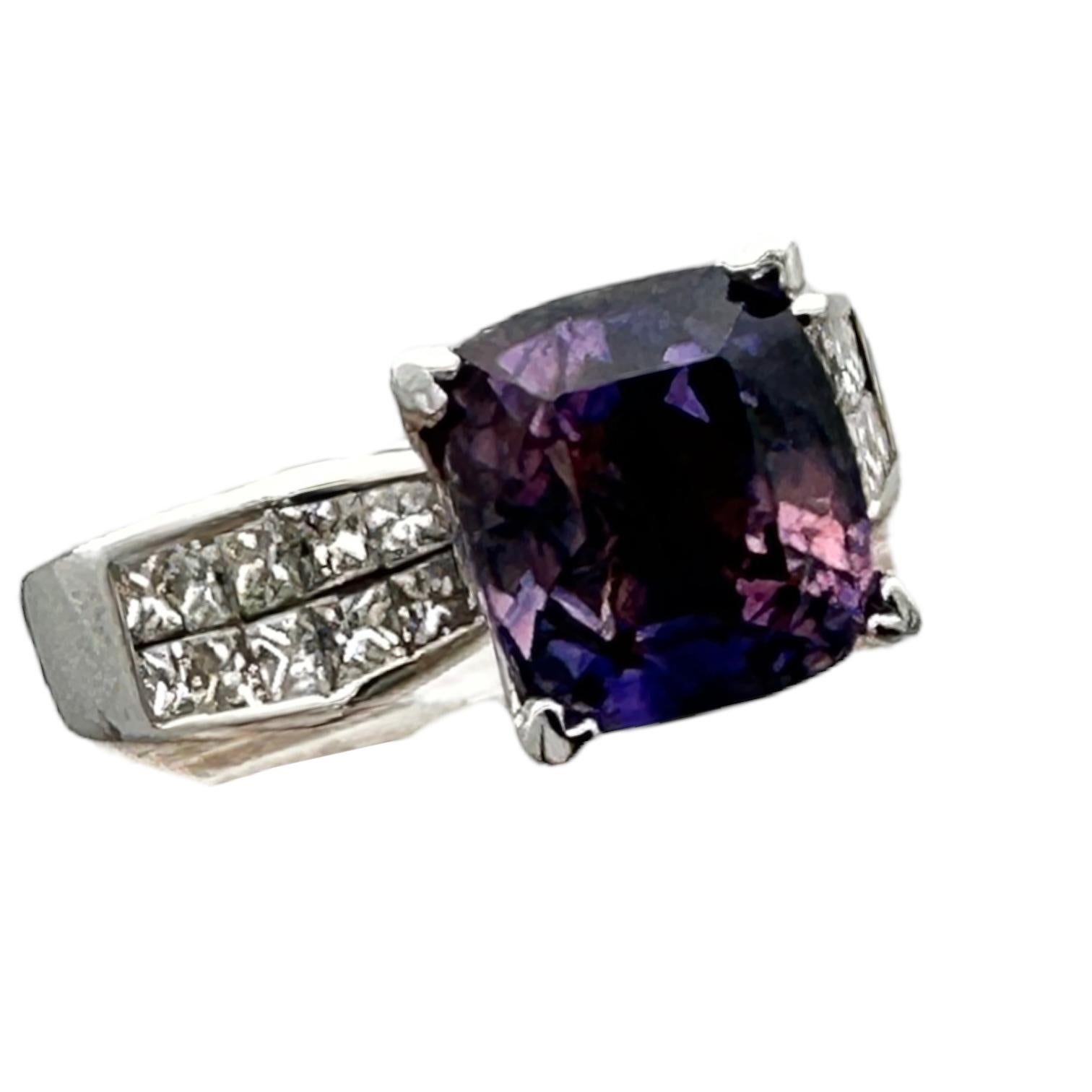 Contemporary 18K 3.95 CT. Sri Lanka Purple Sapphire Invisible Diamond Ring For Sale