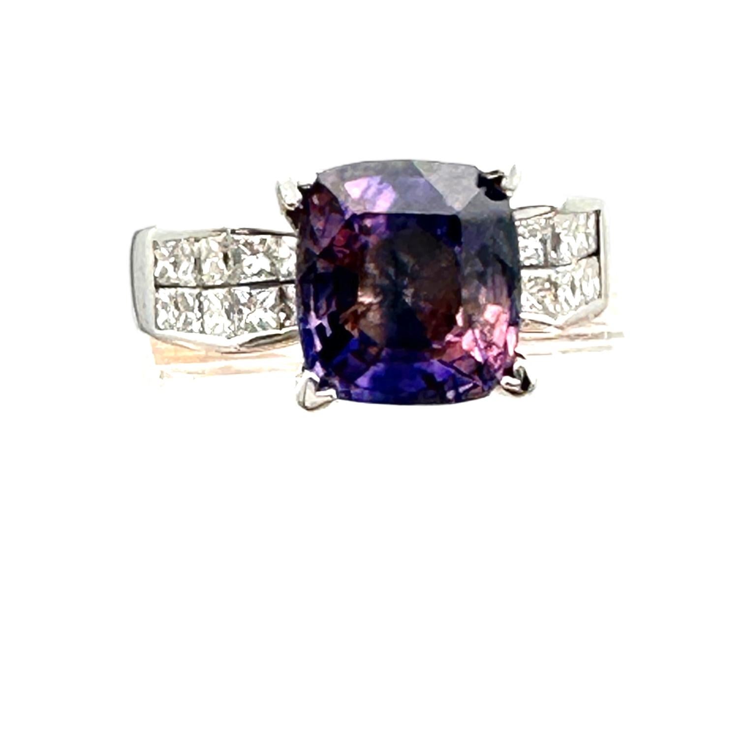 18K 3.95 CT. Sri Lanka Purple Sapphire Invisible Diamond Ring For Sale 1