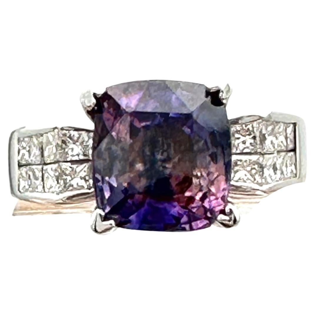 18K 3.95 CT. Sri Lanka Purple Sapphire Invisible Diamond Ring For Sale
