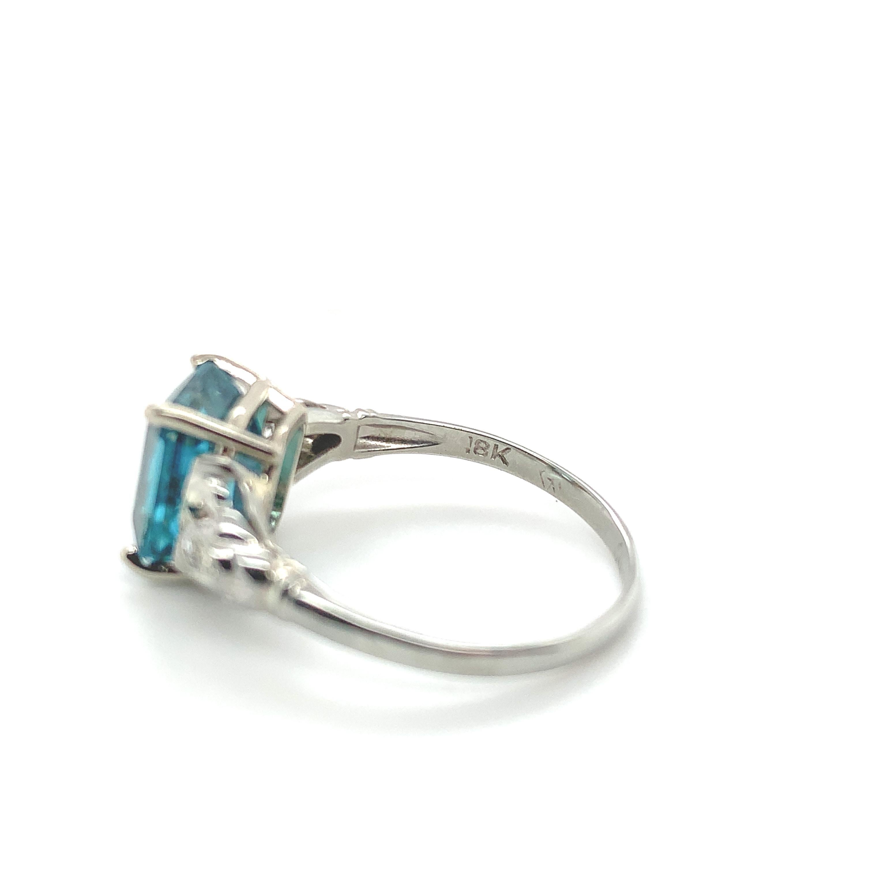 18K 3.99 carat Teal Blue Zircon & Diamond Ring size 6.5 3