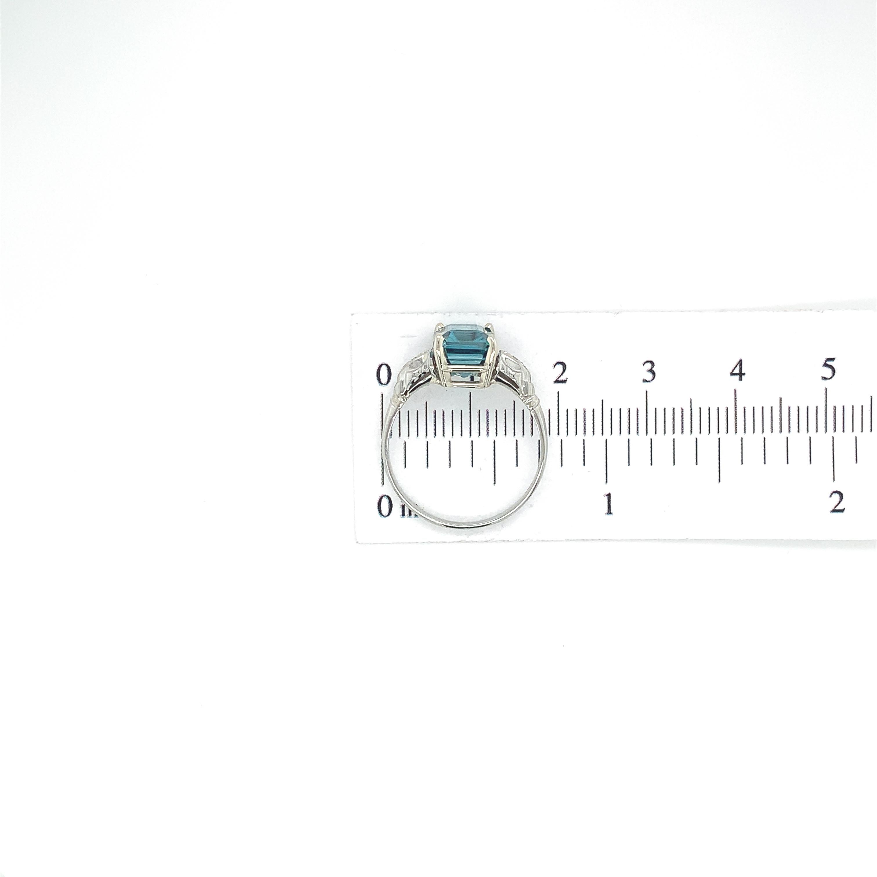 18K 3.99 carat Teal Blue Zircon & Diamond Ring size 6.5 4