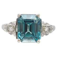 18K 3.99 carat Teal Blue Zircon & Diamond Ring size 6.5