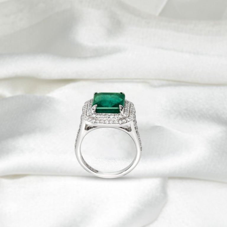 Emerald Cut IGI 18K 4.01 Ct Emerald Diamond Antique Art Deco Style Engagement Ring For Sale