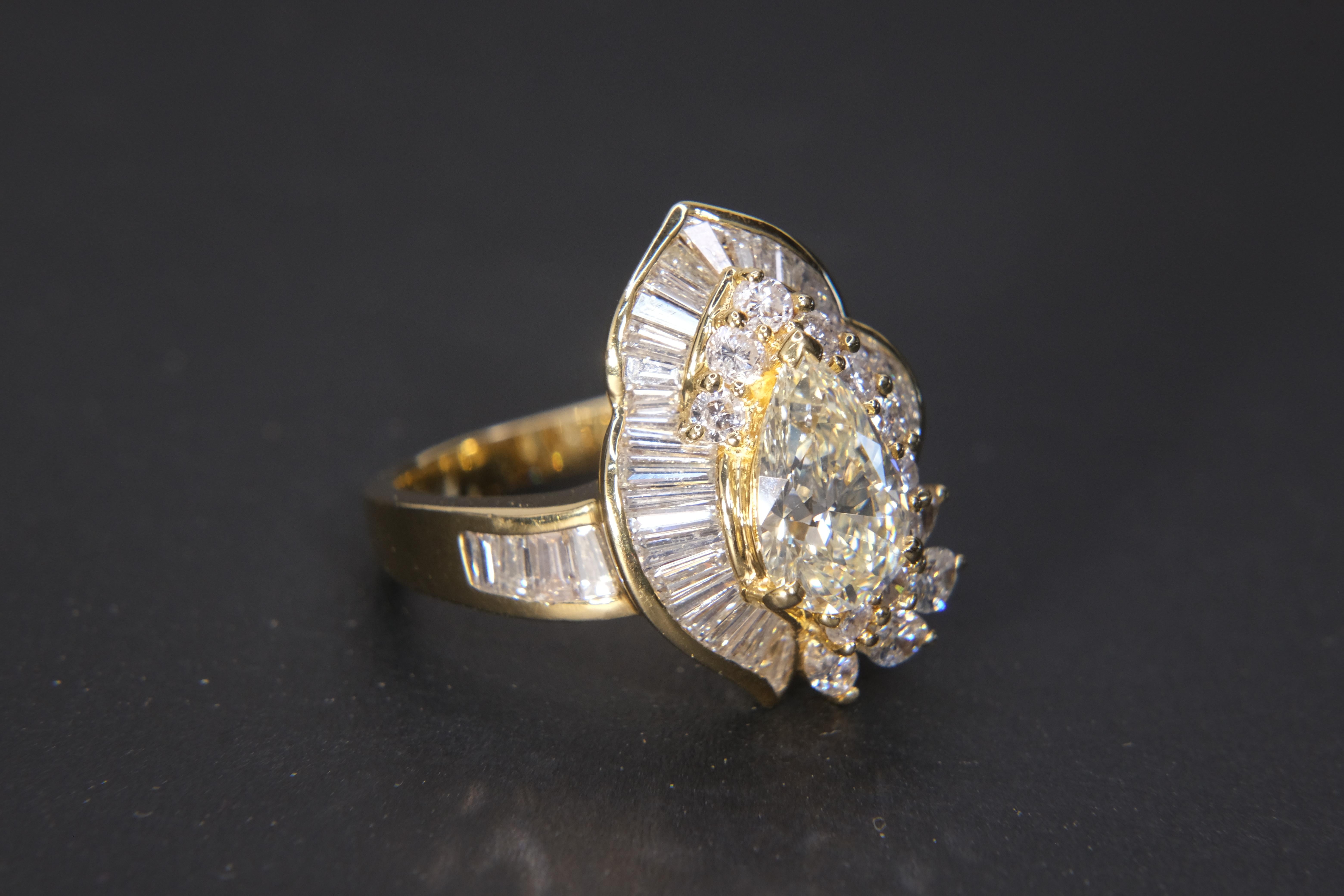 Pear Cut 18 Karat 4.34 Carat 'Multi-layered' Diamond Ring For Sale