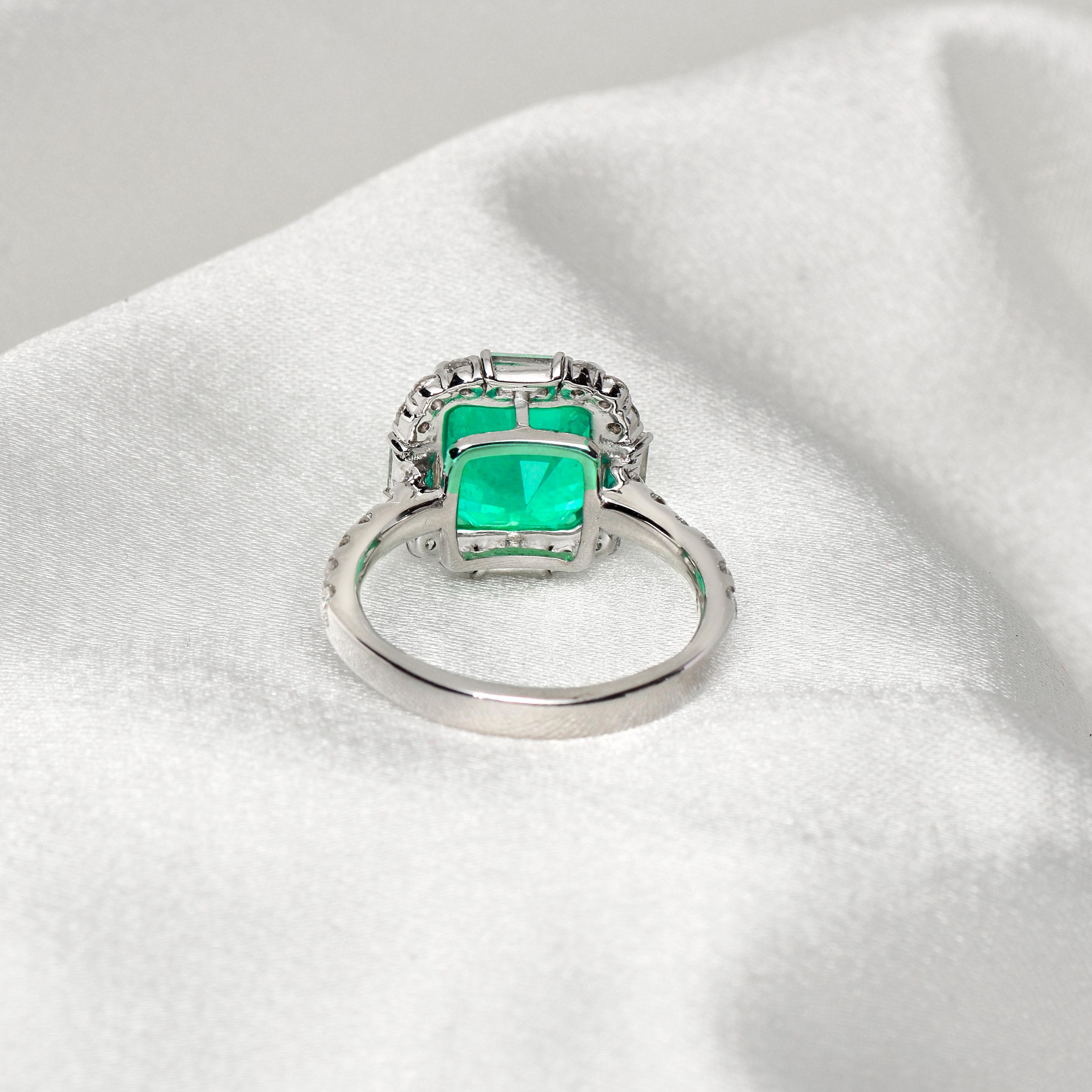 GRS 18k 4.37ct Colombia Emerald&Diamond Antique Art Deco Style Engagement Rin For Sale 6